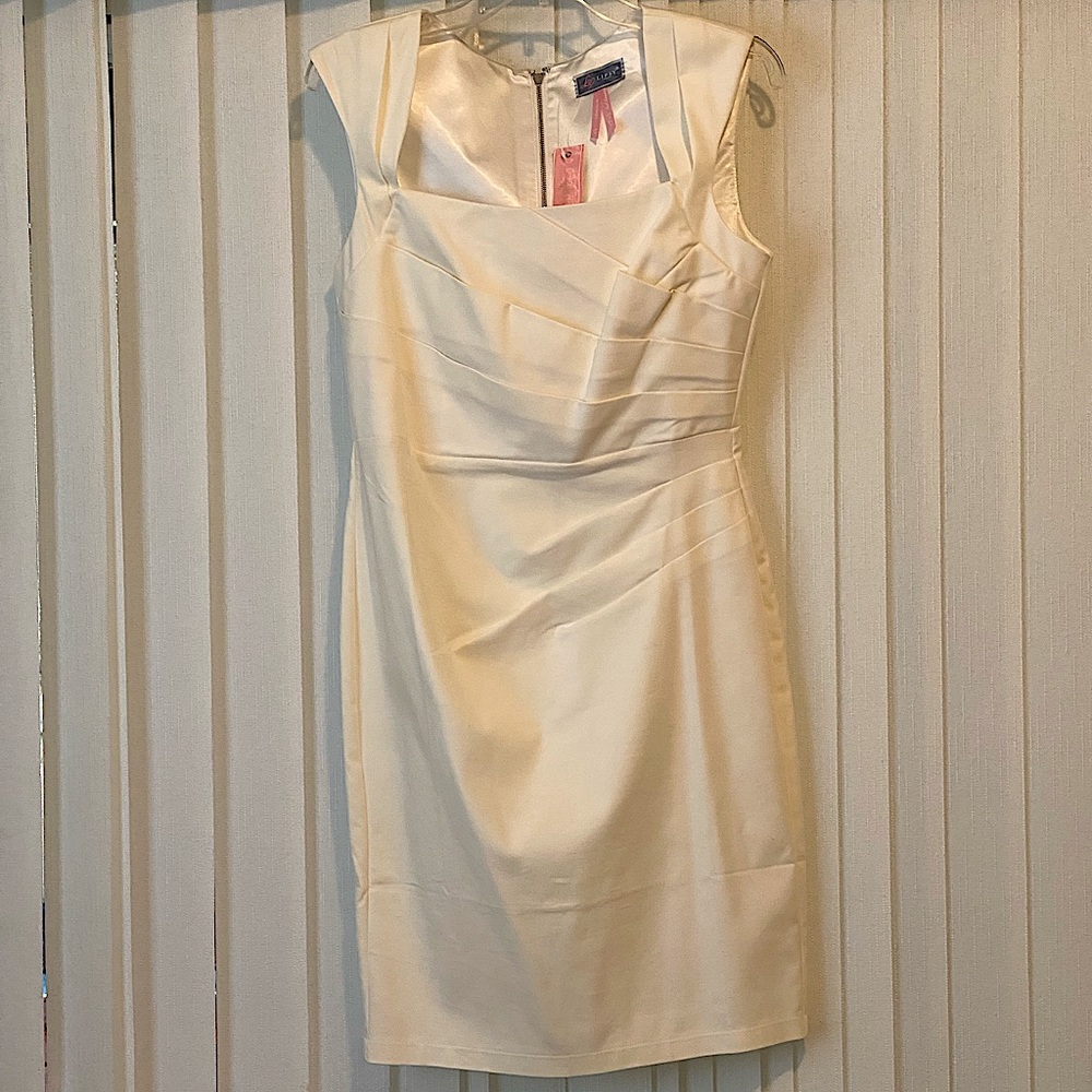 NWT Lipsy London sleeveless ivory pencil dress with ruched waist, size 8